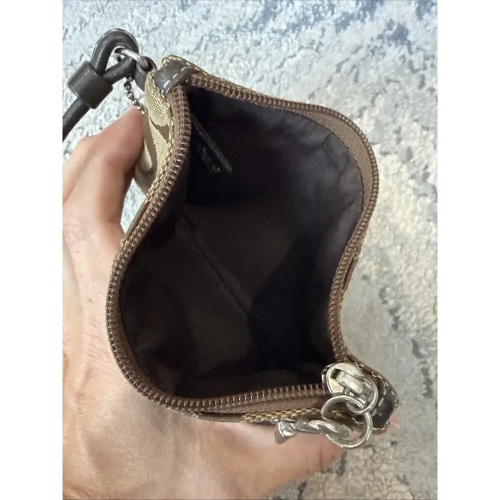 Coach Jacquard Logo Wristlet Wallet Coin Credit Card Brown